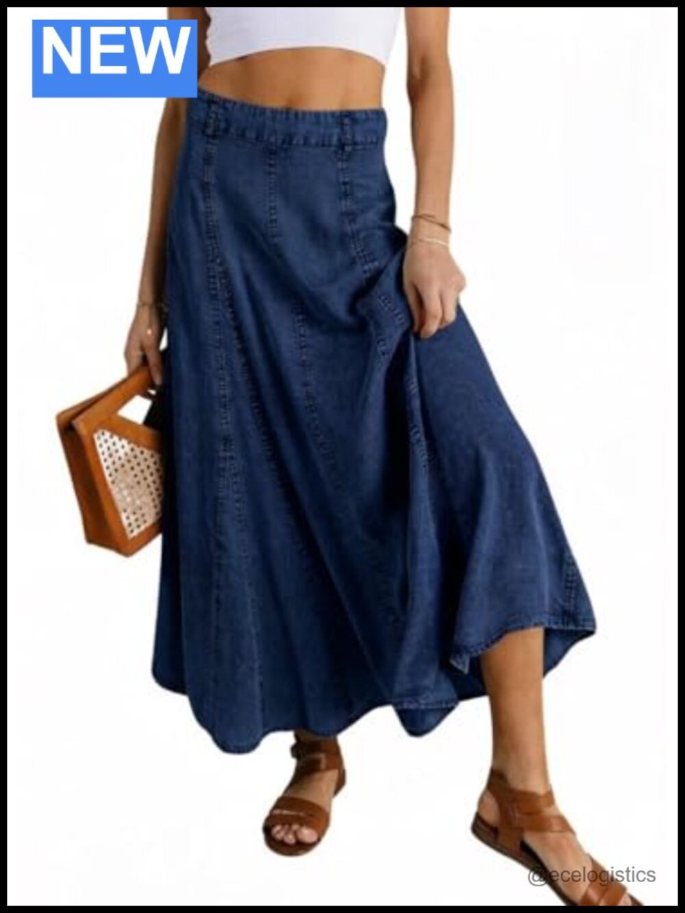 Women's Vintage Long Denim Skirt Flowy A-Line Maxi Jean Skirt Stretchy